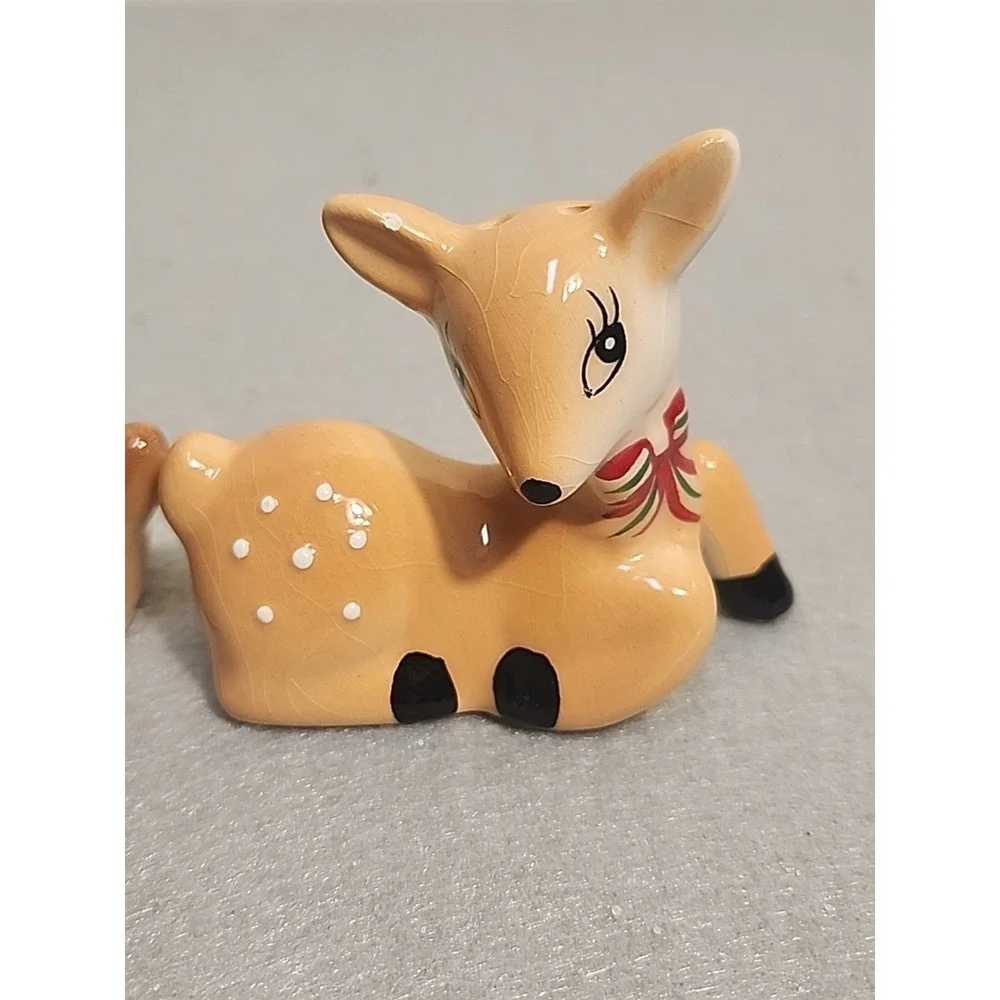 Vintage Salt And Pepper Shakers Holiday Deer Fawn‎ Spotted